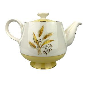 Vtg Teapot Century Service Autumn Gold Wheat Yellow White Fall Homer Laughlin
